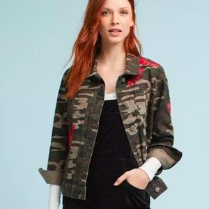 ANTHROPOLOGIE PILCO DENIM CAMO EMBROIDERED JACKET SMALL EUC